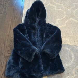 Jcrew crewcuts girls navy blue faux fur coat size xs